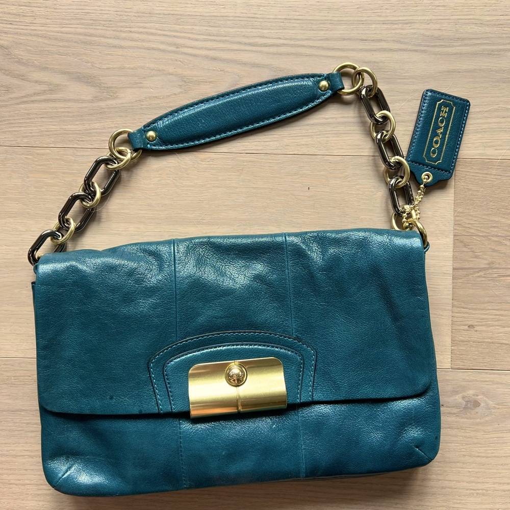 Coach Teal Shoulder Bag with Gold Accents 14225